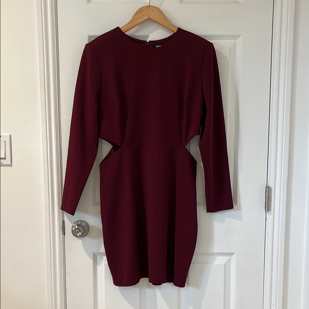 Express Maroon Long Sleeve Cut Out Sheath Dress